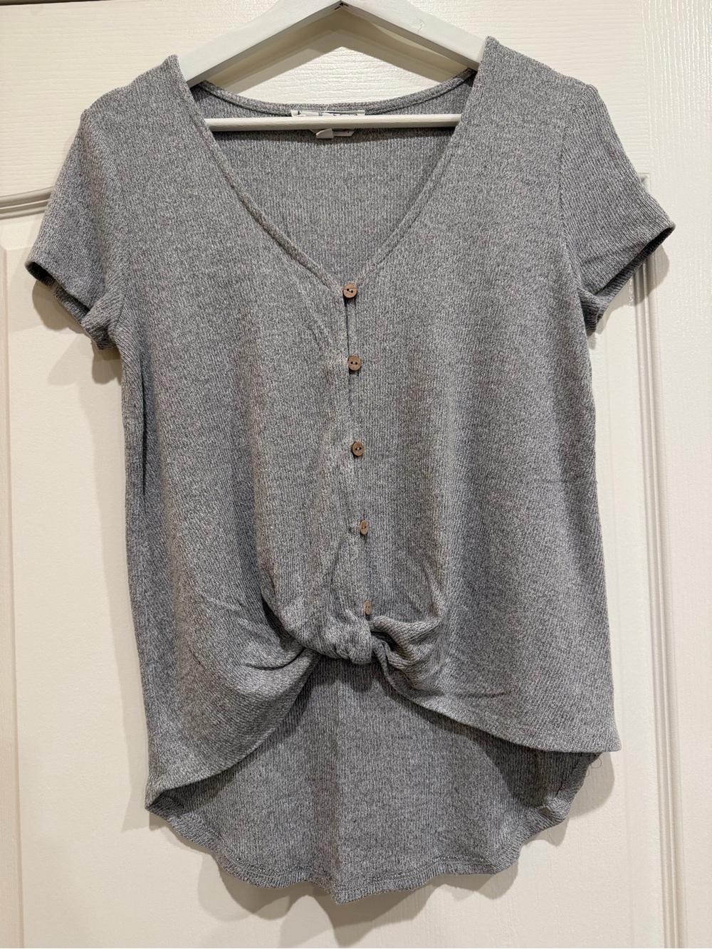 V-Neck Short Sleeve Knot Front Top